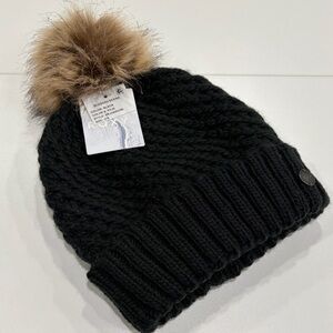 Roxy Women's Blizzard Beanie True Black Hat PomPom Fleet Lined Band NWT